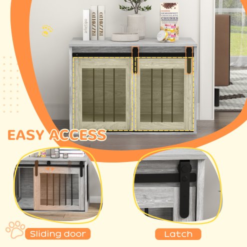 PawHut Dog Crate Furniture, Dog House Furniture Style for Medium Breeds, Pet Kennel with Removable Cushion for Indoor Use, 80 x 54 x 57cm, Grey