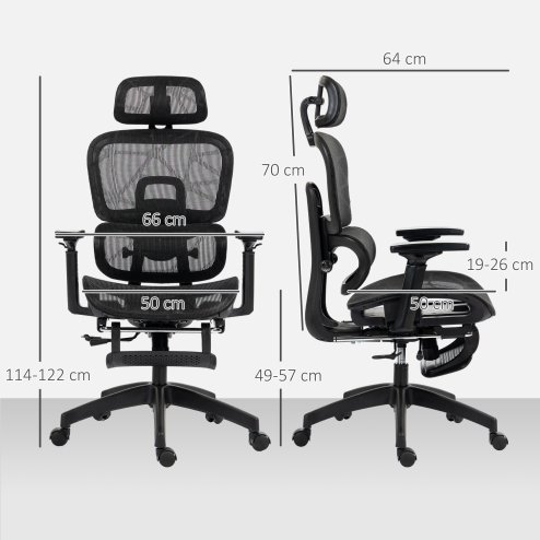 HOMCOM Ergonomic Office Chair, Mesh High Back Computer Desk Chair with 3 Level Adjustable Back, Adjustable Lumbar Support, Swivel Recliner with 3D Armrest, Headrest, Footrest, Black