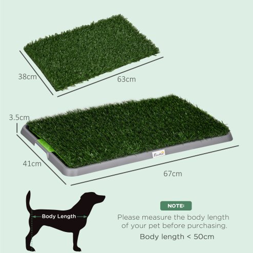 PawHut Dog Toilet, Artificial Grass for Dogs with Tray for Potty Training Indoor Outdoor Use, Puppy Dog Grass Pad Easy to Clean, 2 Packs, 67 x 41cm, Green
