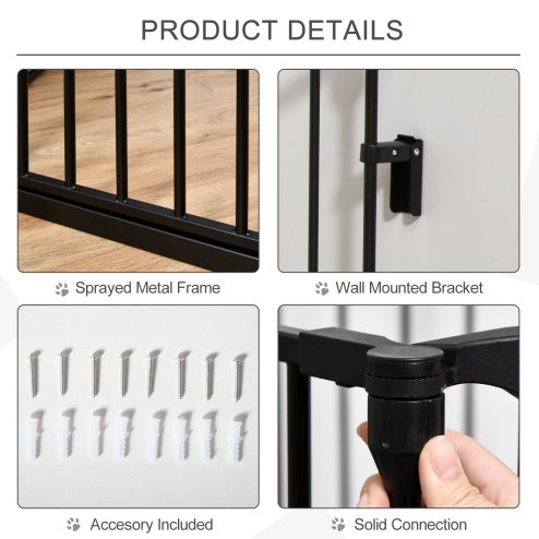 PawHut Pet Safety Gate, 5 Panels Playpen Fireplace, Metal Fence, Stair Barrier, Room Divider w/ Walk-Through Door - Black