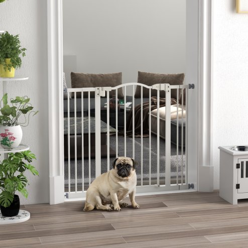 PawHut Pressure Fit Dog Stair Gate No Drilling Safety Gate Auto Close for Doorways, Hallways, 74-100cm Adjustable, 78cm Tall, White