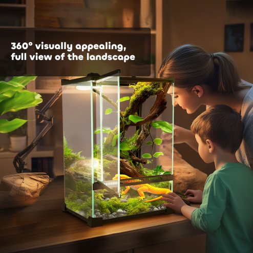 PawHut Glass Reptile Terrarium, 12L Vivarium for Lizards, Frogs, Snakes, Turtles, Tortoises, with Ventilation, 20 x 20 x 30cm