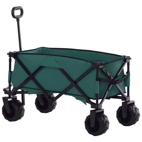Outsunny 140L Festival Trolley on Wheels, Folding Camping Trolley Cart with Telescopic Handle, Big Wheels for Outdoor Garden Beach Fishing, Green