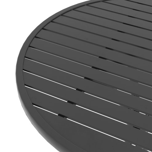 Outsunny 66cm Garden Side Table, Round Bistro Coffee Table, Outdoor Patio Table with Steel Frame and Slat Tabletop for Balcony and Porch, Black