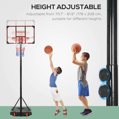 SPORTNOW Height Adjustable Basketball Hoop and Stand with Firm Backboard and Weighted Base, Portable on Wheels, 1.8-2.1m, Red