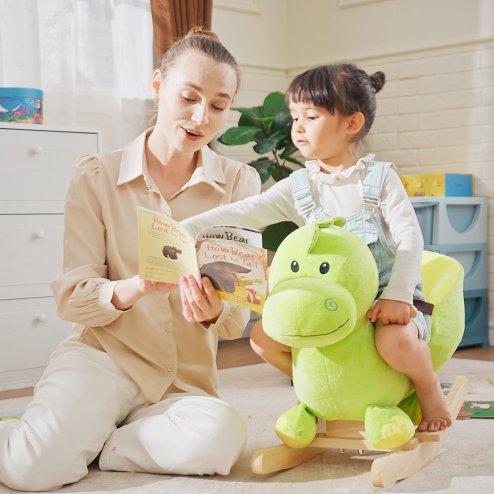 HOMCOM Kids Rocking Horse, Plush Ride-On Dinosaur Seat w/ Safety Belt, 32 Songs, Ride-On Horses Toy, for Ages 18+ Months - Green