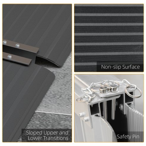 HOMCOM Wheelchair Ramp,  Folding Aluminium Threshold Ramp with Non-Skid Surface, Transition Plates Above and Below for Home, Steps, Stairs, Curbs, Doorways