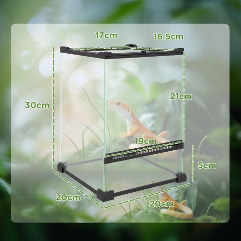 PawHut Glass Reptile Terrarium, 12L Vivarium for Lizards, Frogs, Snakes, Turtles, Tortoises, with Ventilation, 20 x 20 x 30cm