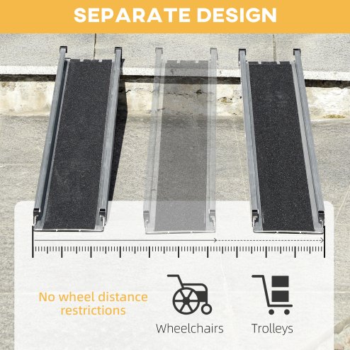 HOMCOM 2PCS Telescopic Wheelchair Ramps, 2.5-4FT/ 75-122cm, 270kg, Folding Aluminium Door Threshold Ramps for Home, Mobility Scooters, Doorways, Steps, Stairs, with Non-slip Surface, Carrying Bag