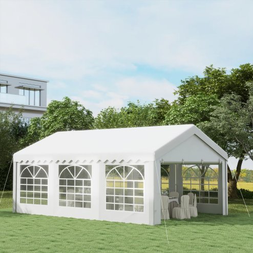 Outsunny 6m x 4m Marquee Party Tent, Heavy Duty Wedding Canopy with Sidewalls, Doors, Windows, Galvanised Garden Gazebo for Parties Events, White