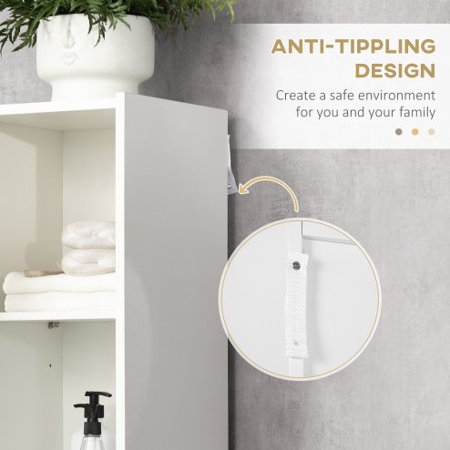 kleankin Tall Bathroom Cabinet with Adjustable Shelves, 5-Tier Modern Freestanding Tallboy with Storage Cabinets, White