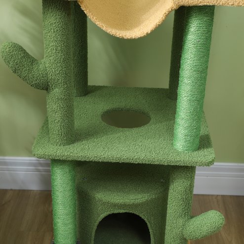 PawHut Floor to Ceiling Cat Tree, 225-255cm Adjustable Cat Tower Indoor, Multi-Level Activity Centre with Sisal Scratching Posts, Grooming Brush Post, Hammocks, Green