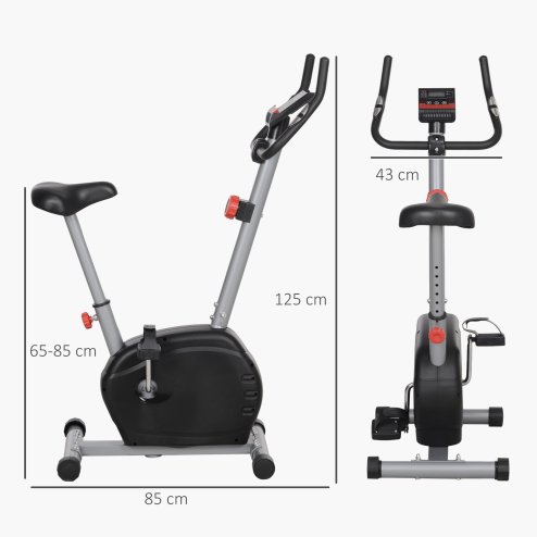 SPORTNOW Exercise Bike, Quiet Stationary Bike with 8-Level Magnetic Resistance, Heart-Rate Sensor, Adjustable Seat, Wheels and LCD Monitor, for Home Gym Workout, Grey
