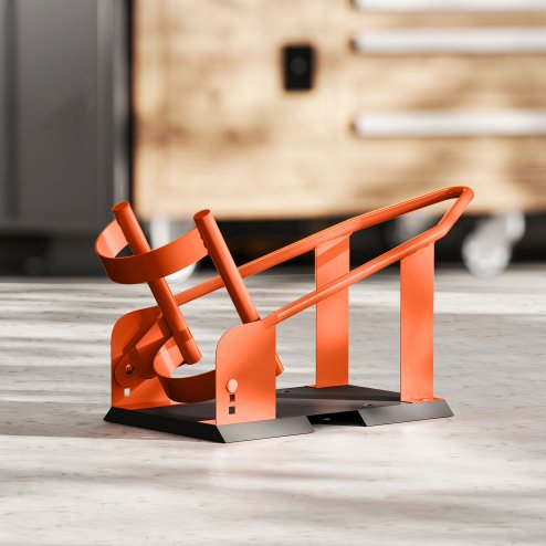 HOMCOM Motorcycle Wheel Chock, 816.5 kg Capacity Heavy Duty Steel Motorcycle Front Wheel Chock Holder with 3 Height Adjustable Holes, Fits 381-533.4 mm Wheels, Orange