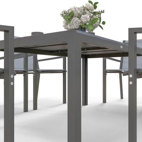 Outsunny 6 Seater Garden Dining Set with Stackable Armchairs, WPC Top Dining Table, Outdoor Table and Chairs, Garden Furniture Set, Light Grey