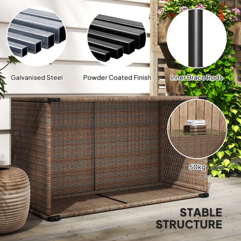 Outsunny Outdoor Coffee Table, PE Rattan Side Table with Tempered Glass Top, Wicker Rectangular Garden Coffee Table End Table with Steel Frame for Patio, Balcony, 90 x 50 x 38cm, Brown