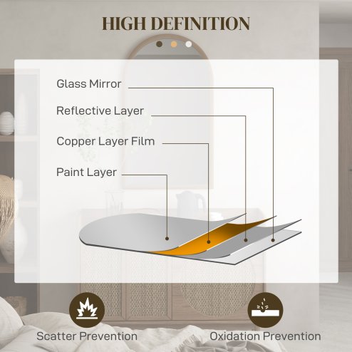 HOMCOM Arched Wall Mirror, 110 x 65 cm Arch Mirror for Living Room, Bedroom, Hallway, Dark Brown