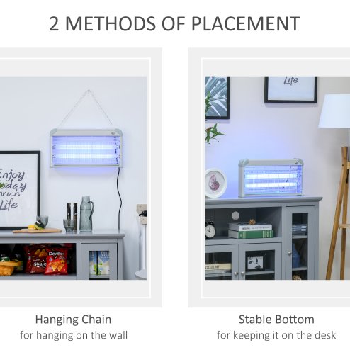 Outsunny 30W Electric Fly Zapper, Bug Zapper with UK Plug, 2 UV Bulbs, Hanging Chain, On/Off Switch and Removable Catch Tray, 60?O Coverage Insect Mosquito Killer for Indoor and Outdoor Use, Grey