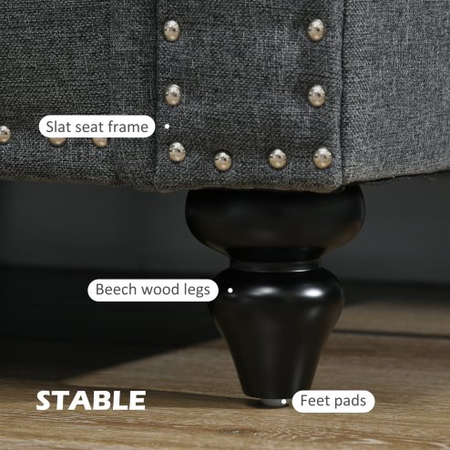 HOMCOM 2 Seater Sofa, Fabric Sofa Couch with Nailhead Trim Rolled Arm and Slatted Wood Frame, Upholstered Loveseat Settee for Living Room, Bedroom, Home Office