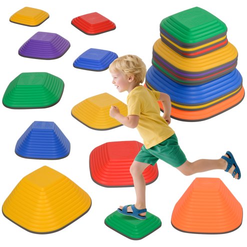 AIYAPLAY Balance Stepping Stones for Kids, 11-Piece Non-Slip Stackable River Stones, Obstacle Courses for Balance and Motor Skills, Indoor Outdoor Sensory Toy Gift for Ages 3-8 Years