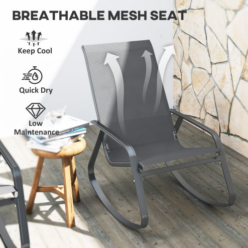Outsunny Garden Rocking Chairs Set of 2, Ergonomic Outdoor Rocking Chairs with Armrests, High Backrest, Steel Frame Relaxing Rocker Armchair Seats for Patio, Balcony, Porch, Grey