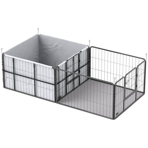 PawHut Whelping Box for Dogs, Puppies, 7 Panel Dog Playpen with Two Rooms, Washable Whelping Pads, Water-Resistant Oxford Fabric, Two Doors, for Small and Medium Dogs