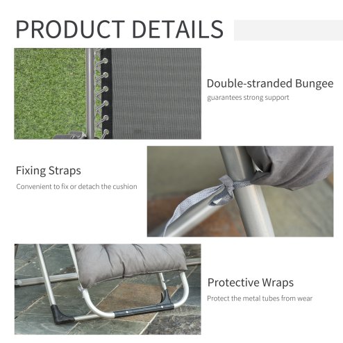 Outsunny 2 Piece Reclining Zero Gravity Chair Metal Frame Folding Garden Sun Lounger with Cushion Headrest, Dark Grey