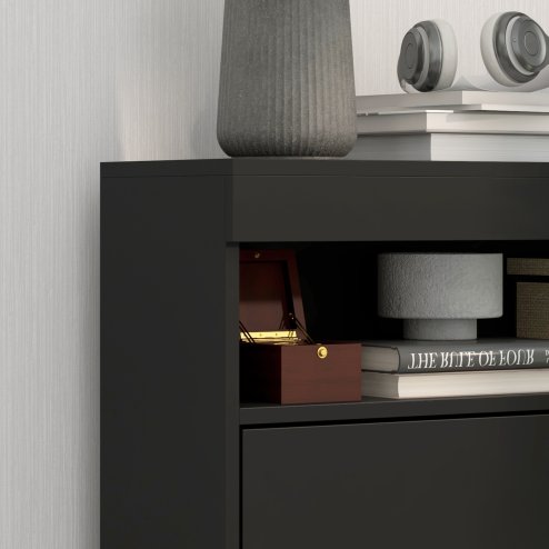 HOMCOM Narrow Shoe Cabinet, Wall Mounted or Freestanding Shoe Storage Cabinet with 2 Flip Drawers and Open Shelf for 12-16 Pairs of Shoes for Entryway, High Gloss