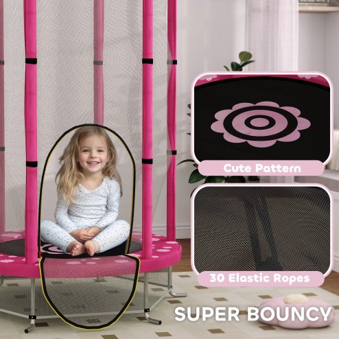 AIYAPLAY 4.6ft Kids Trampoline with Safety Enclosure Net, Recreational Toddler Trampoline for Indoor Outdoor Use, Ages 3-6 Years, Sun Pattern