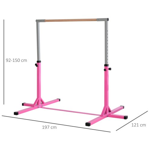 HOMCOM Height Adjustable Gymnastics Horizontal Bar For Kids Home Gym Training Children Junior Kip High Bar Fitness, Pink