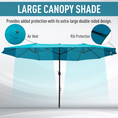 Outsunny 4.6m Garden Parasol Double-Sided Sun Umbrella Patio Market Canopy Shade Outdoor Blue - NO BASE