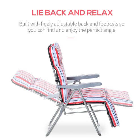 Outsunny Reclining Garden Chair Set of 2, 5-Level Adjustable Zero Gravity Chairs with Cushions, Folding Sun Lounger Garden Recliner Chairs with Armrests for Outdoor, Patio, Red Stripe