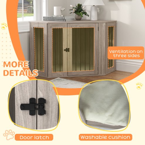 PawHut Dog Crate Furniture, Side Table Dog Kennel with Cushion, Large Door, for Large Dogs - Walnut Brown