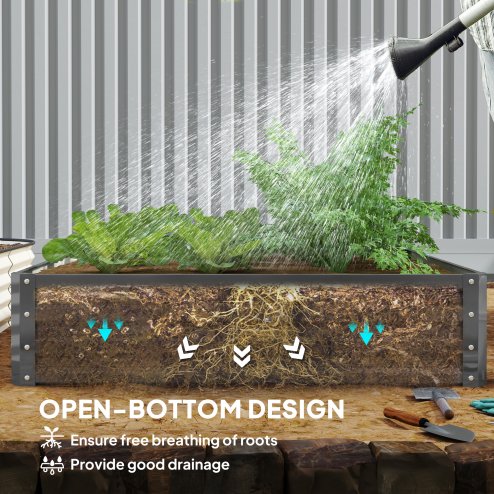 Outsunny 432L Square Raised Garden Bed Box with Weatherized Steel Frame for Vegetables, Flowers and Herbs, 120 x 120 x 30cm, Light Grey