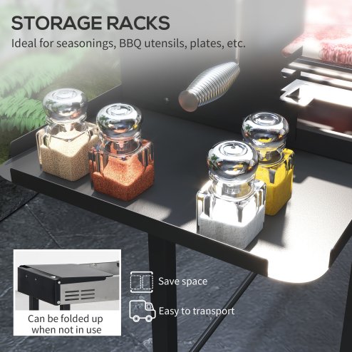 Outsunny BBQ Rotisserie Grill Roaster Charcoal Spit Roasting Machine for Chicken Turkey with 3-Level Grill Grate and Foldable Side Shelves, Stainless Steel