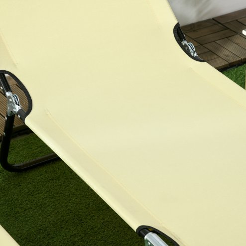 Outsunny Folding Sun Loungers Set of 2, Outdoor Day Bed with 5-Position Adjustable Backrest, Portable Recliner Garden Chairs with Breathable Mesh for Beach, Patio, Beige