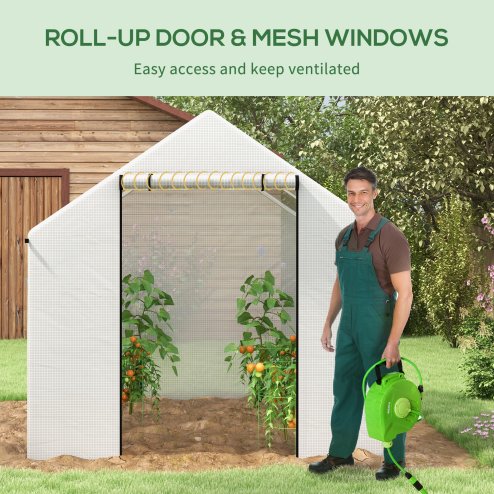 Outsunny 2 x 3(m) Walk-in Polytunnel Greenhouse with Wide Roll-up Door, 4 Mesh Windows, Tunnel Warm House Tent with UV-resistant PE Cover, White