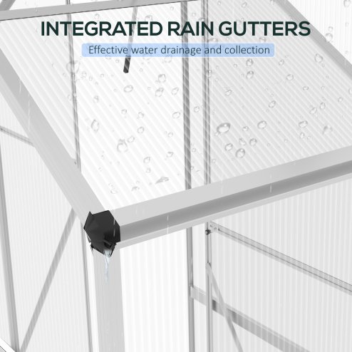 Outsunny 6 x 2.5ft Polycarbonate Greenhouse, Walk-In Green House with Sliding Door, 5-Level Roof Vent, Rain Gutter, Garden Plants Grow House with Aluminium Frame and Foundation, Silver