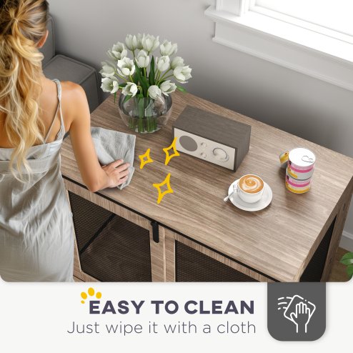 PawHut Dog Crate Furniture, Dog Cage End Table with Sliding Door, Pet Kennel for Large Breeds, 98 x 60 x 78cm, Walnut Brown