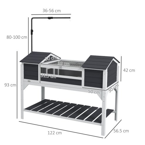 PawHut Tortoise House, Wooden Tortoise Enclosure with Adjustable Lamp Holder, Tortoise Table with Openable Lid, Dual Main Houses, Storage Shelf, Basking Area, Fixed Tray - Grey