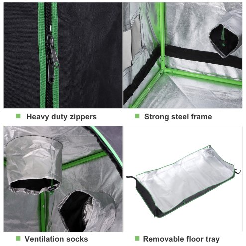 Outsunny Grow Tent Reflective Mylar Hydroponic with Adjustable Vents and Floor Tray for Indoor Plant Growing, 60 x 60 x 140 cm (24.5