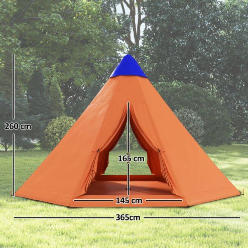 Outsunny 6 Men Tipi Tent, Camping Tent with Mesh Windows, Sewn-in Floor, Two Doors and Carry Bag, Easy Set Up, for Hiking Picnics Outdoor Night, Orange