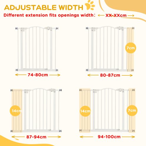PawHut Pressure Fit Dog Stair Gate No Drilling Safety Gate Auto Close for Doorways, Hallways, 74-100cm Adjustable, 78cm Tall, White