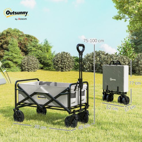 Outsunny 90L Festival Trolley on Wheels, Folding Camping Trolley Cart with Adjustable Handle, Portable for Outdoor, Garden, Shopping, Fishing, Dark Grey