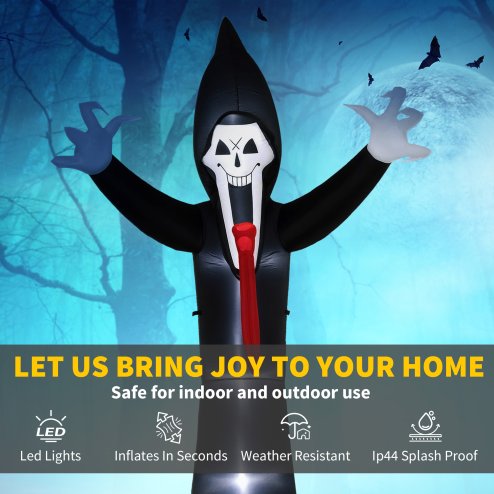 Outsunny 10 FT Grim Reaper Halloween Inflatable with 5 Built-in LED Lights, Blow Up Outdoor Halloween Decoration for Indoor, Outdoor Party