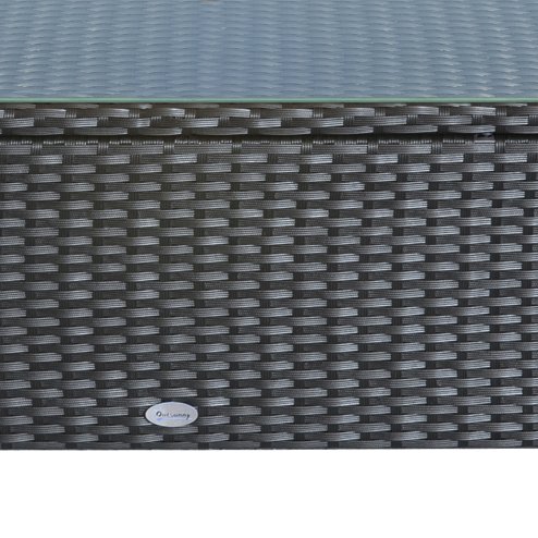 Outsunny PE Rattan Coffee Table, Rectangular Outdoor Coffee Table with Tempered Glass Top, 70 KG Capacity for Garden, Balcony, Terrace, Patio, Black