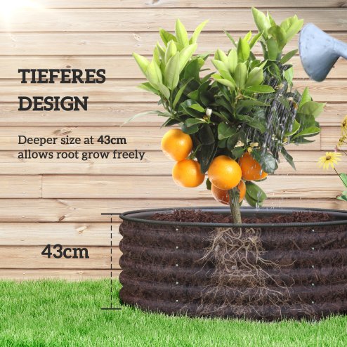 Outsunny Galvanised Raised Garden Bed with Safety Edging, Outdoor Raised Planter Box with Gloves and Open Bottom, Metal Raised Bed for Flowers, Vegetables and Herbs, 120 x 120 x 43cm, Dark Grey