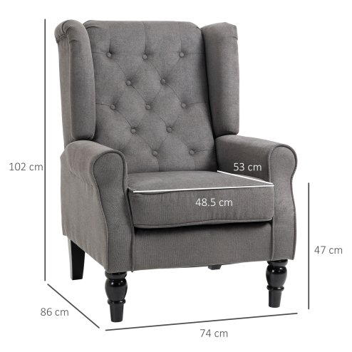 HOMCOM Retro Accent Chair, Linen Wingback Armchair with Wood Frame Button Tufted Design for Living Room Bedroom