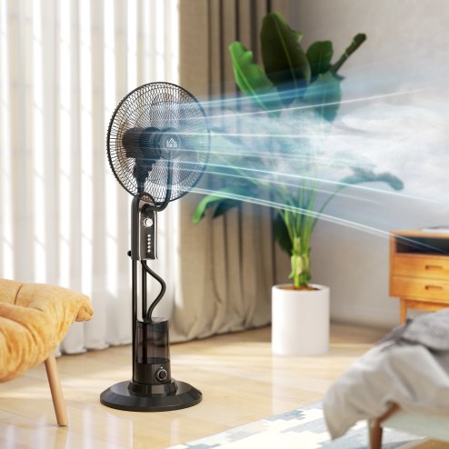 HOMCOM Pedestal Fan with Water Mist Spray, Spray Misting Fan with 70° Oscillation, Tilt Head, 4 Speeds, 3 Modes, Adjustable Mist, 3.2L Water Tank, for Home, 120 cm