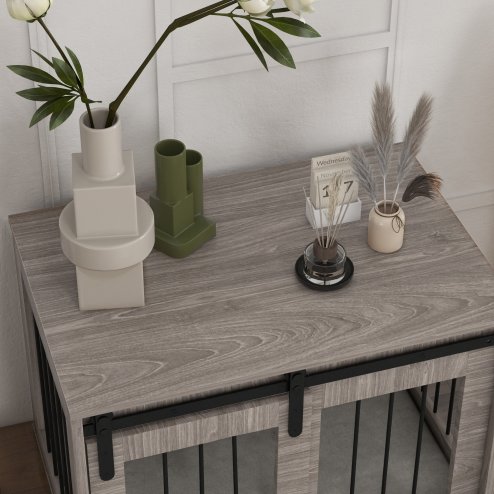 PawHut Dog Crate Furniture, Dog House Furniture Style for Medium Breeds, Pet Kennel with Removable Cushion for Indoor Use, 80 x 54 x 57cm, Brown